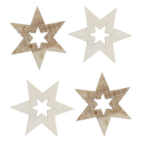 Floristik24 Houten sterren 4cm naturel/wit 72 st