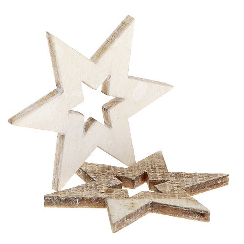 Floristik24 Houten sterren 4cm naturel/wit 72 st