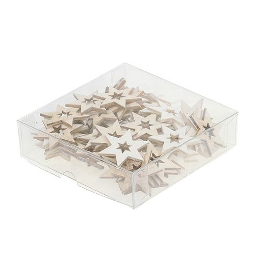 Floristik24 Houten sterren 4cm naturel/wit 72 st
