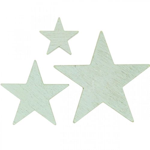Artikel Houten sterren deco hagelslag Christmas Mint 3/5/7cm 29st