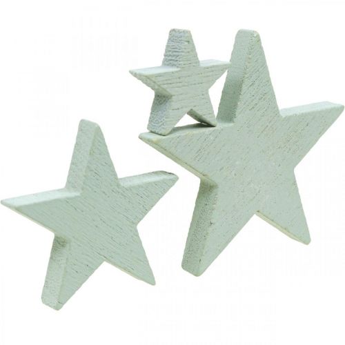 Artikel Houten sterren deco hagelslag Christmas Mint 3/5/7cm 29st