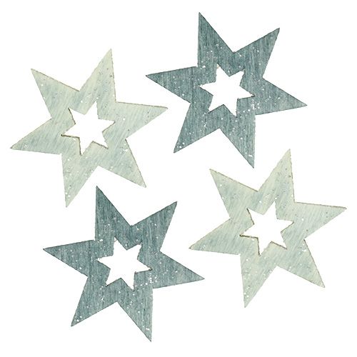 Floristik24 Houten sterren 4cm grijs met glitters 72 st