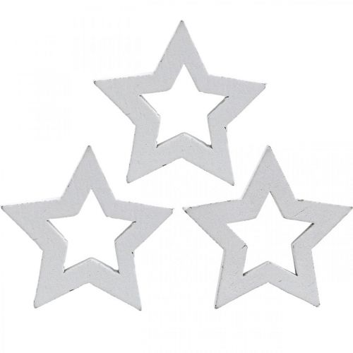Houten sterren strooidecoratie Kerststerren wit 3cm 72st
