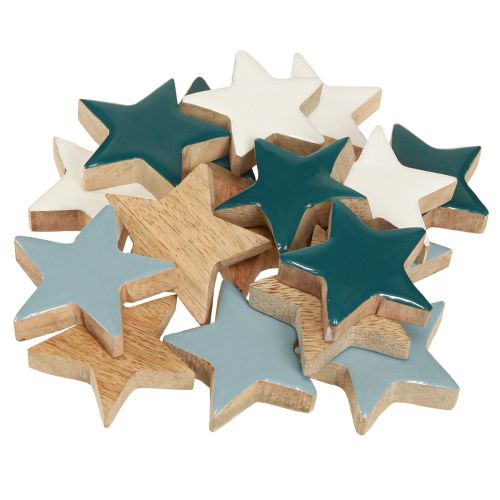 Artikel Houten sterren tafeldecoratie sterren wit blauw turquoise 5cm 12 stuks