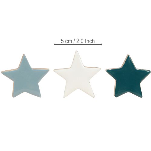 Artikel Houten sterren tafeldecoratie sterren wit blauw turquoise 5cm 12 stuks