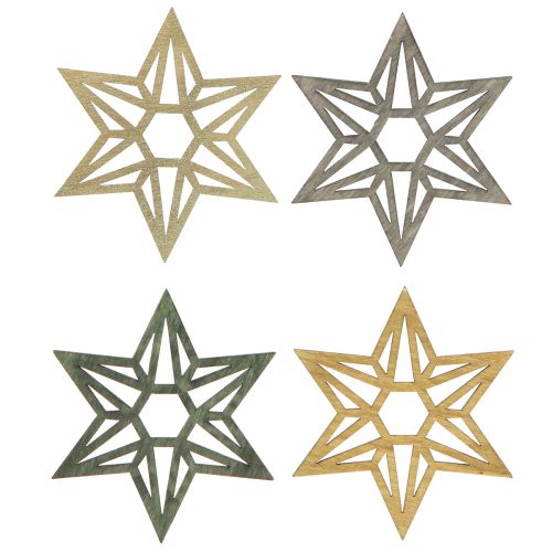 Artikel Houten sterren kerstdecoratie houtdecoratie sterren groen 8cm 16 st