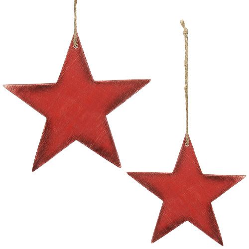 Artikel Houten sterren om op te hangen 16.5cm / 20cm rood 6st