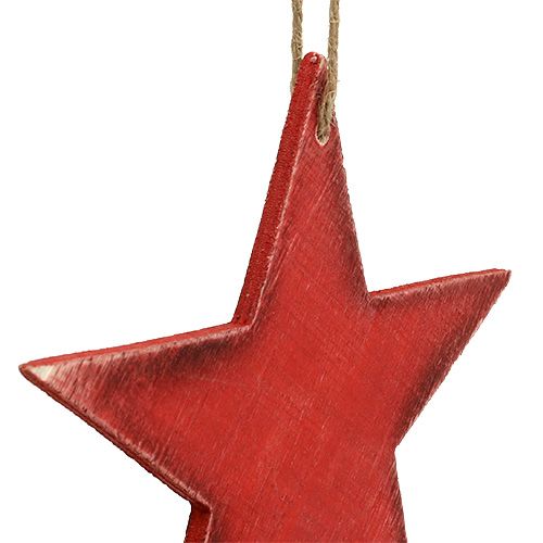 Artikel Houten sterren om op te hangen 16,5cm/20cm rood 6 st