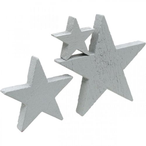 Artikel Houten sterrendecoratie strooidecoratie Kerstmis grijs 3/5/7cm 29 st