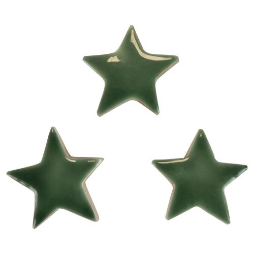 Houten sterren kerstdecoratie strooidecoratie groen glans Ø5cm 8st