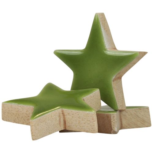 Floristik24 Houten sterren Kerstdecoratie strooidecoratie glanzend lichtgroen Ø5cm 8 st