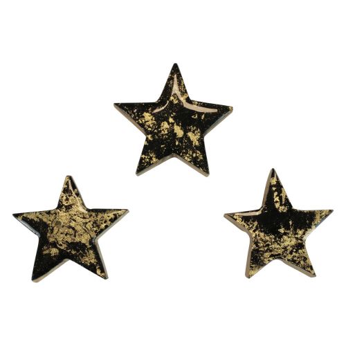 Artikel Houten sterren kerst zwart goud glans Ø5cm 8st