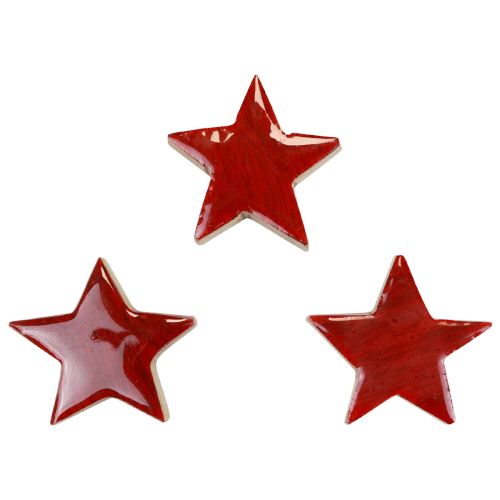Artikel Houten sterren decoratieve sterren rood strooidecoratie glanzend effect Ø5cm 12st