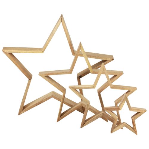 Floristik24 Houten sterren houten decoratie houten decoratieve sterren 16,5–46,5 cm set van 4