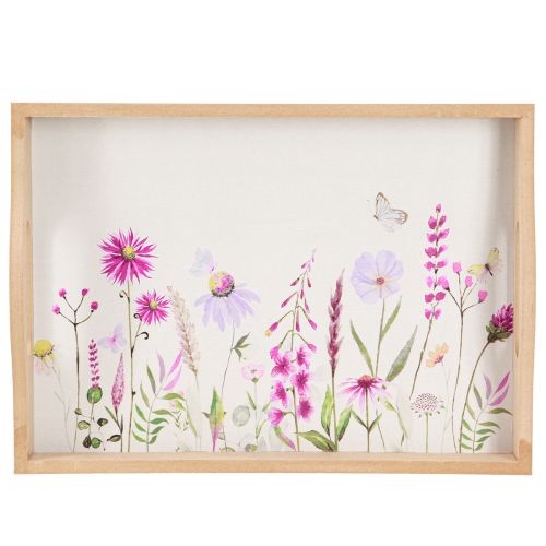 Artikel Houten dienblad rechthoekig natuur bloemen vlinder L35cm