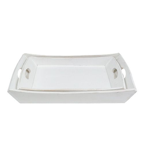 Floristik24 Houten dienblad 2-set 42x28 / 35.5x24cm wit