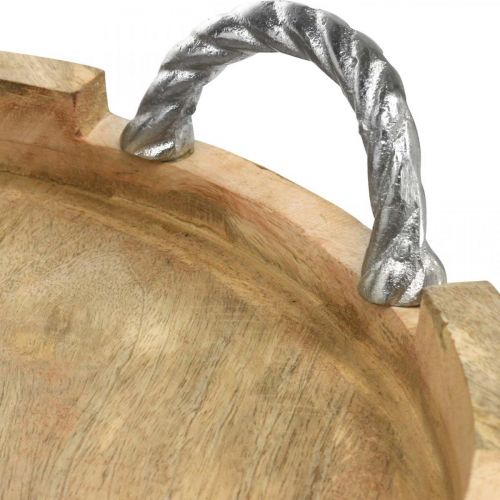 Floristik24 Houten dienblad met handvatten, tafeldecoratie rond echt hout, metaal naturel, zilver Ø40.5cm