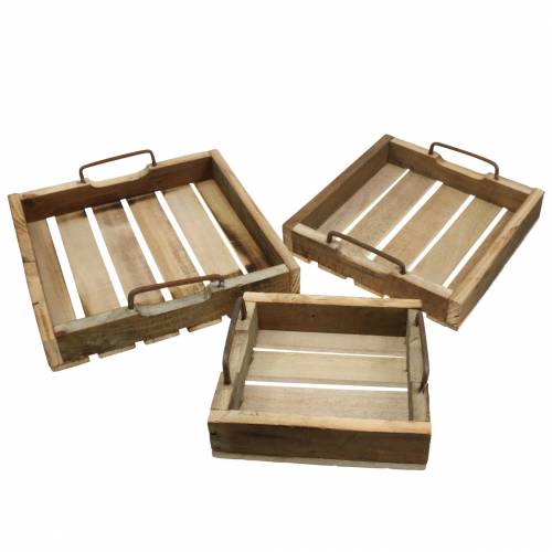 Floristik24 Houten dienblad met metalen handvatten naturel 20/25 / 30cm set van 3