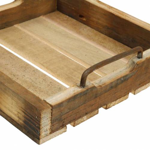 Floristik24 Houten dienblad met metalen handvatten naturel 20/25 / 30cm set van 3