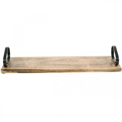 Artikel Houten dienblad, decoratief dienblad met metalen handvatten, tafeldecoratie L44cm