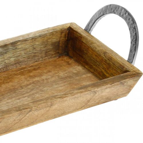 Floristik24 Mangohouten dienblad, decoratieve schaal met metalen handvatten, tafeldecoratie L39.5cm