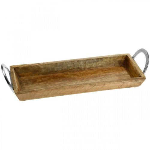 Floristik24 Mangohouten dienblad, decoratieve schaal met metalen handvatten, tafeldecoratie L39.5cm