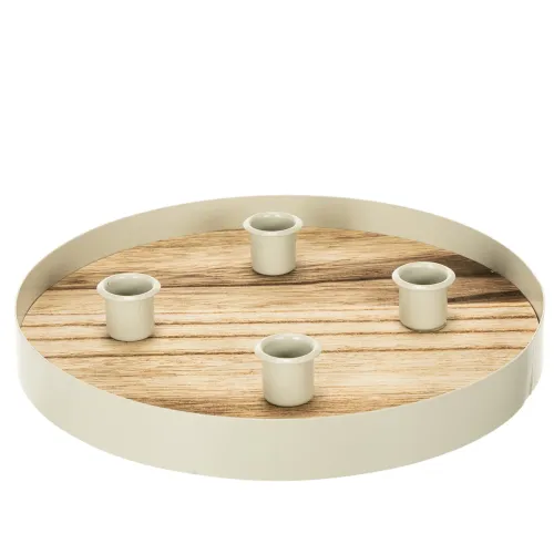 Kandelaar voor vier taps toelopende kaarsen, ronde houten schaal, 25 cm kopen | Floristik24.nl