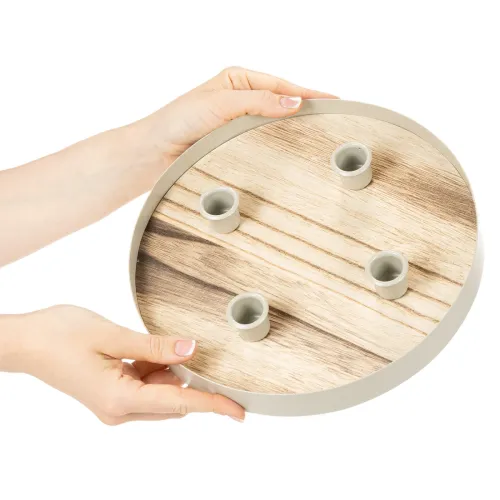 Kandelaar voor vier taps toelopende kaarsen, ronde houten schaal, 25 cm | Floristik24.nl