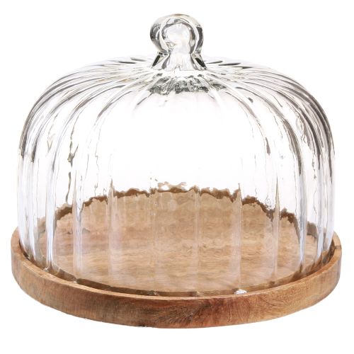 Floristik24 Houten bord met kaasstolp sierbord hout Ø29cm H22cm