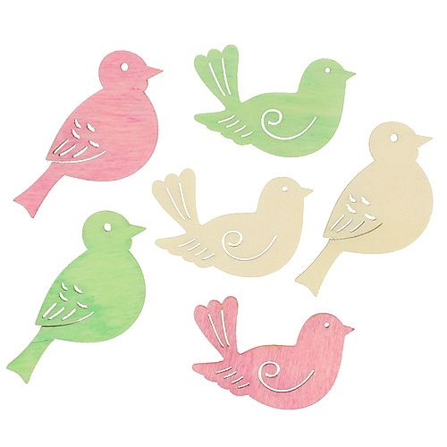 Houten vogels 4cm - 4,5cm pastel assorti 72st