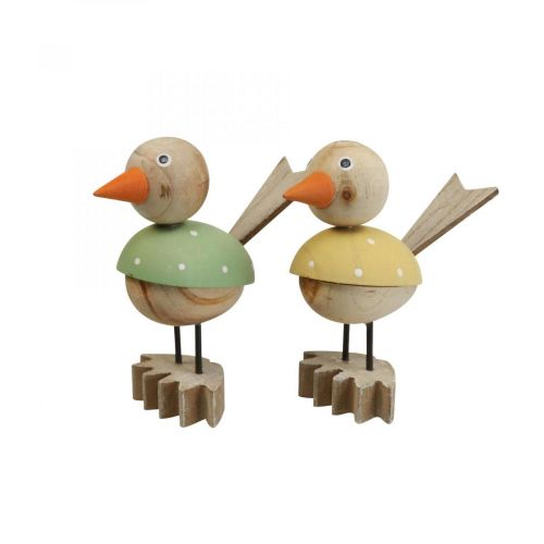 Floristik24 Houten vogel deco figuur raamdecoratie lente geel/groen H15cm 2st