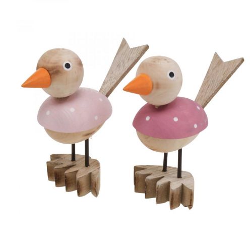 Artikel Houten vogel deco figuur raamdecoratie lente roze H15cm 2st