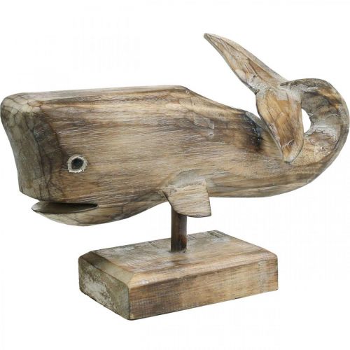 Walvis deco hout houten walvis maritiem decoratie teak natuur 29cm