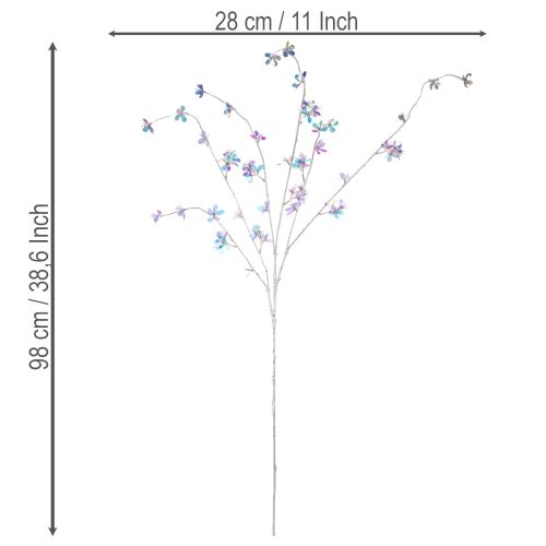 Kunstmatige, delicate bloeiende tak met iriserende bloesems, 98 cm | Floristik24.nl