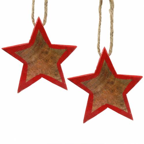 Floristik24 Kerstdecoratie houten ster natuur / rood 8cm 15st