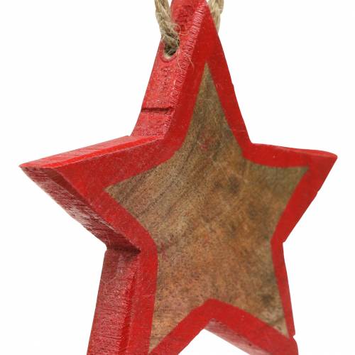 Artikel Kerstdecoratie houten ster natuur / rood 8cm 15st