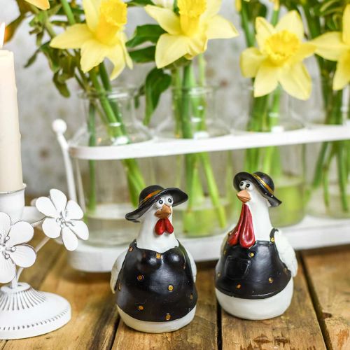 Floristik24 Koppel kippen, paasdecoratie, lente, decoratieve kippen met muts H11cm set van 2