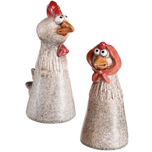 Floristik24 Keramieken decoratieve kippen Paashaan en kip H20/22cm 2 stuks