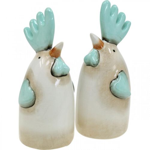 Floristik24 Keramische Haan Keukendecoratie Kip Wit Blauw Bruin H14.5cm 2 st.