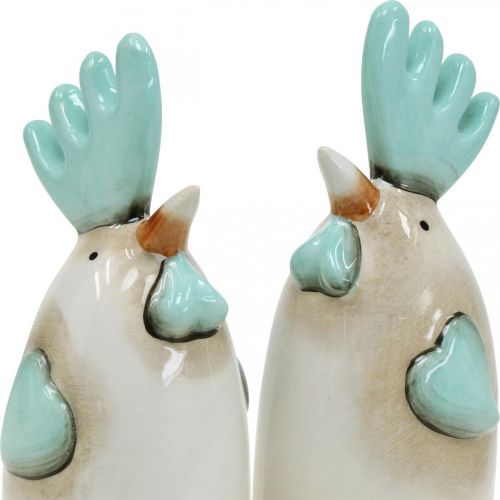 Artikel Keramische Haan Keukendecoratie Kip Wit Blauw Bruin H14.5cm 2 st.