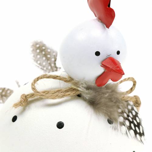 Floristik24 Decoratiefiguur kip wit met stippen en veren H13cm 2st