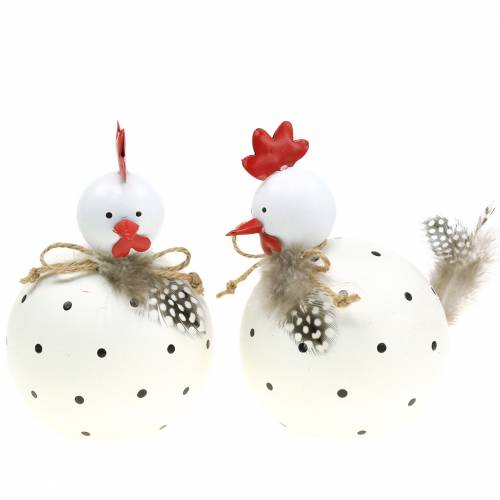 Floristik24 Decoratiefiguur kip wit met stippen en veren H13cm 2st
