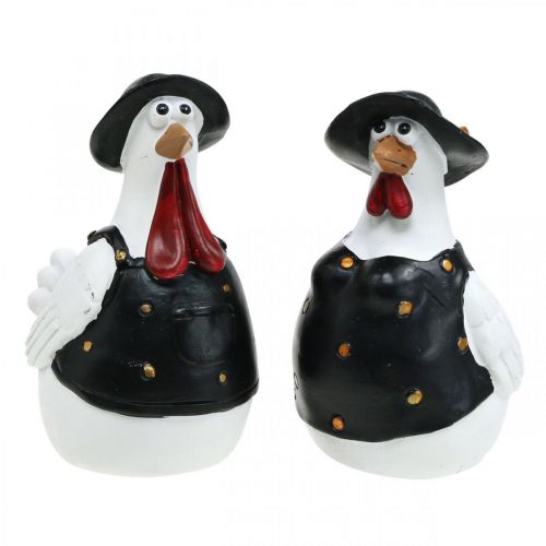 Floristik24 Koppel kippen, paasdecoratie, lente, decoratieve kippen met muts H11cm set van 2