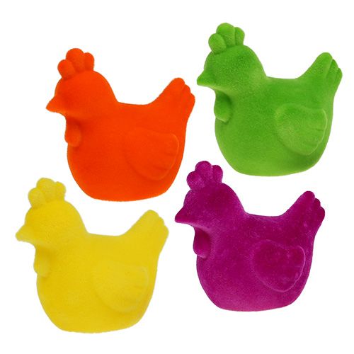 Floristik24 Kip flocked paasfiguren tafeldecoratie Pasen kleurrijk 8st