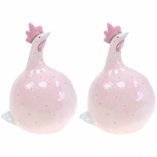 Floristik24 Paasdecoratie kip roze met stippen H17cm 2st