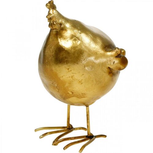 Artikel Deco kip Pasen decoratie figuur goud rond, H10 cm 2st