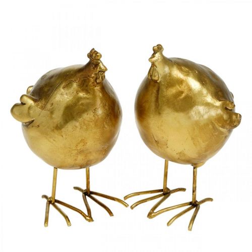 Floristik24 Deco kip Pasen decoratie figuur goud rond, H10 cm 2st