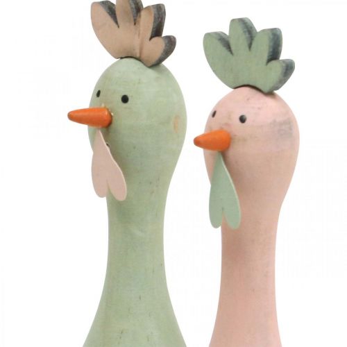 Floristik24 Deco kippenhout roze, groen Paasdecoratie figuur Ø5cm H15cm 2st