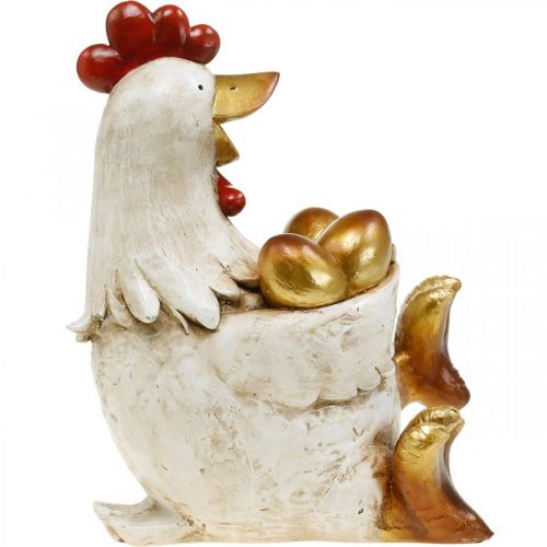 Floristik24 Paaskip, sierkip, kip met gouden eieren, paasfiguur H24cm