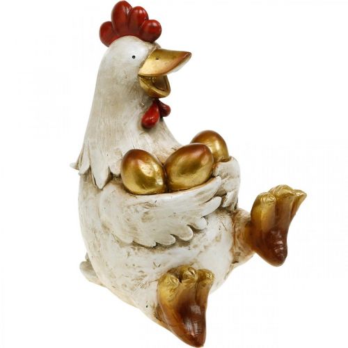 Floristik24 Paaskip, sierkip, kip met gouden eieren, paasfiguur H24cm
